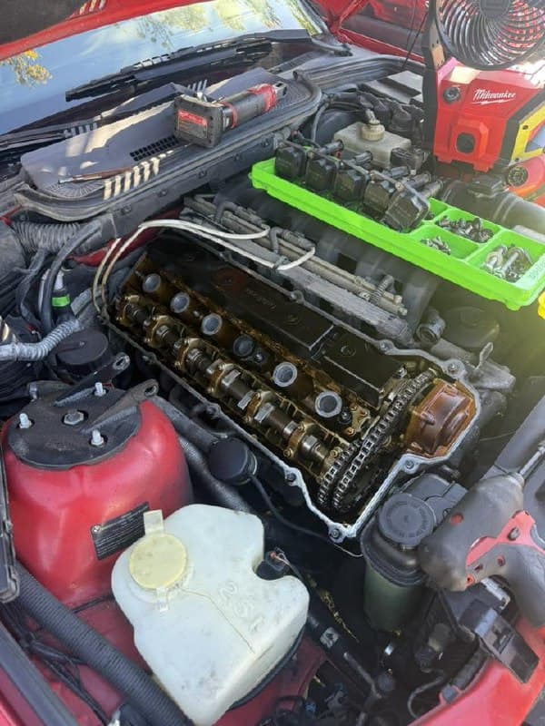 BMW inline-6 engine with valve cover removed